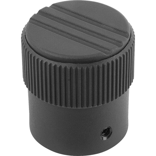 Knurled Knob Size:3, D1=34, H=36, D=8, Form:A, Plastic Black Ral7021, Comp:Steel, Cap:Black Ral7021